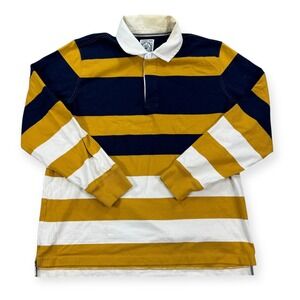 Vintage Lands End Rugby Polo Shirt Men's Large Stripe Long‎ Sleeve Heavy Cotton